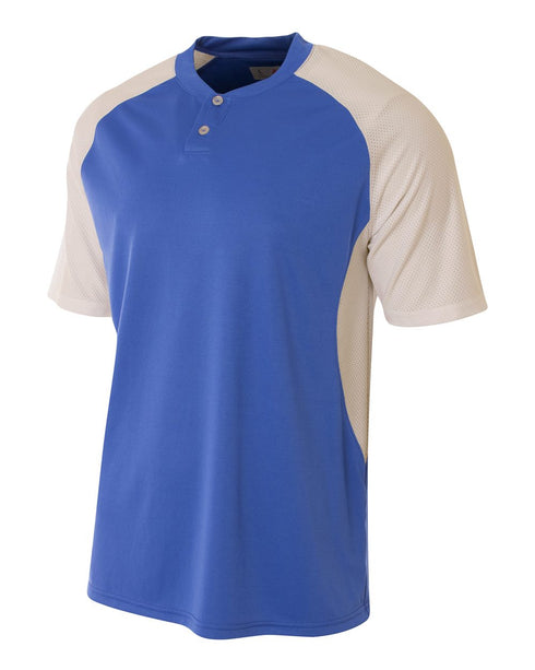 A4 2-Button Henley w/ Contrast Stretch Mesh (N3315), Color 'Royal/White'